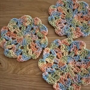 Crochet Coasters rainbow. (Set of three)